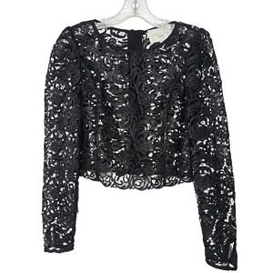 Edition Express Black Lace Long Sleeve Cropped Zipper Back Women's Top Sz 0